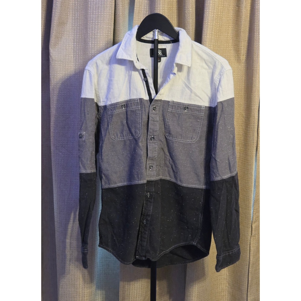Rock & Republic Color Block Button Up Shirt Mens Size Small Black Gray White